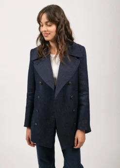 Saint James Coats & Peacoats*Héritage peacoat for women in Merino wool Indigo/chanvre