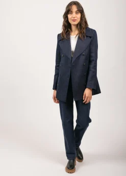 Saint James Coats & Peacoats*Héritage peacoat for women in Merino wool Indigo/chanvre