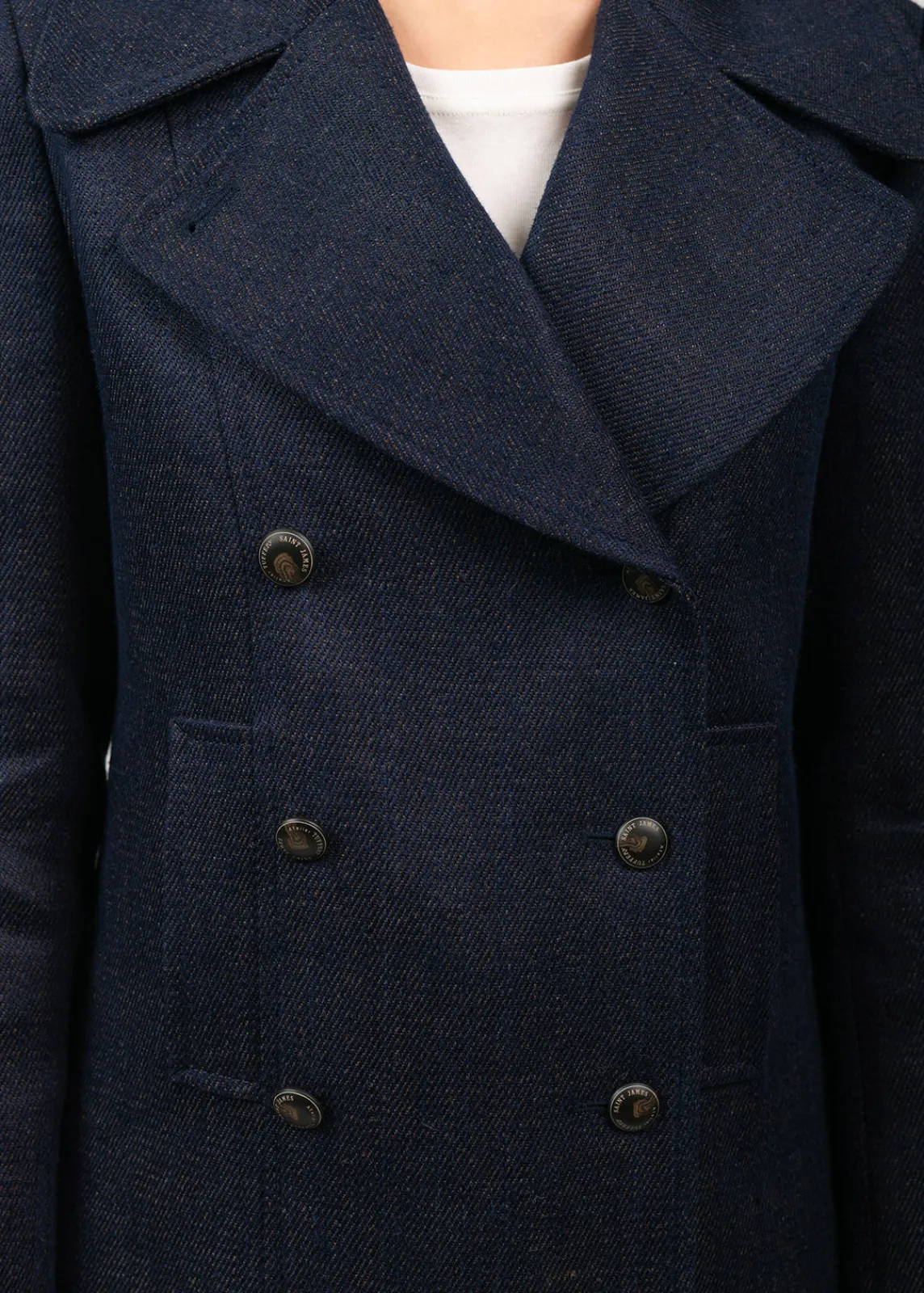 Saint James Coats & Peacoats*Héritage peacoat for women in Merino wool Indigo/chanvre