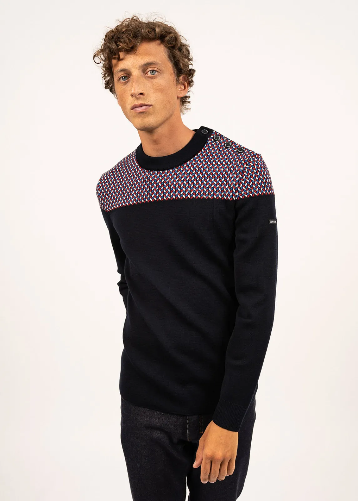 Saint James Sailor Jumpers|Sailor Jumpers*Jacquard sailor jumper Navy/multico
