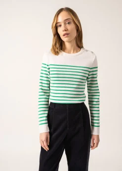 Saint James Sailor Jumpers|Sailor Jumpers*Marée authentic striped sailor jumper Blanc/trefle