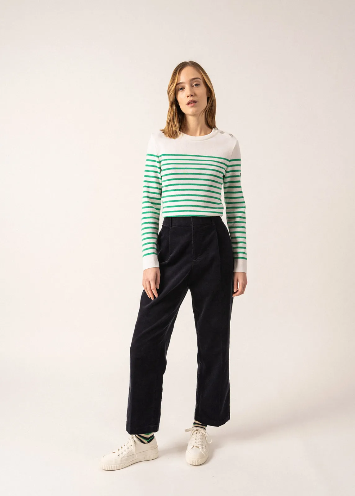 Saint James Sailor Jumpers|Sailor Jumpers*Marée authentic striped sailor jumper Blanc/trefle