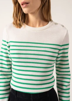 Saint James Sailor Jumpers|Sailor Jumpers*Marée authentic striped sailor jumper Blanc/trefle