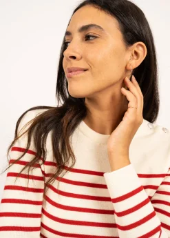 Saint James Sailor Jumpers|Sailor Jumpers*Marée authentic striped sailor jumper Ecume/tulipe