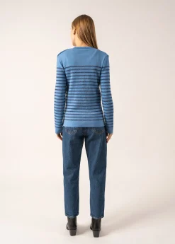 Saint James Sailor Jumpers|Sailor Jumpers*Marée II Lurex sailor jumper Oxygene/bleu