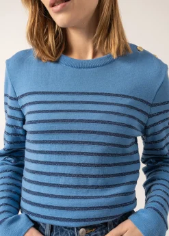 Saint James Sailor Jumpers|Sailor Jumpers*Marée II Lurex sailor jumper Oxygene/bleu