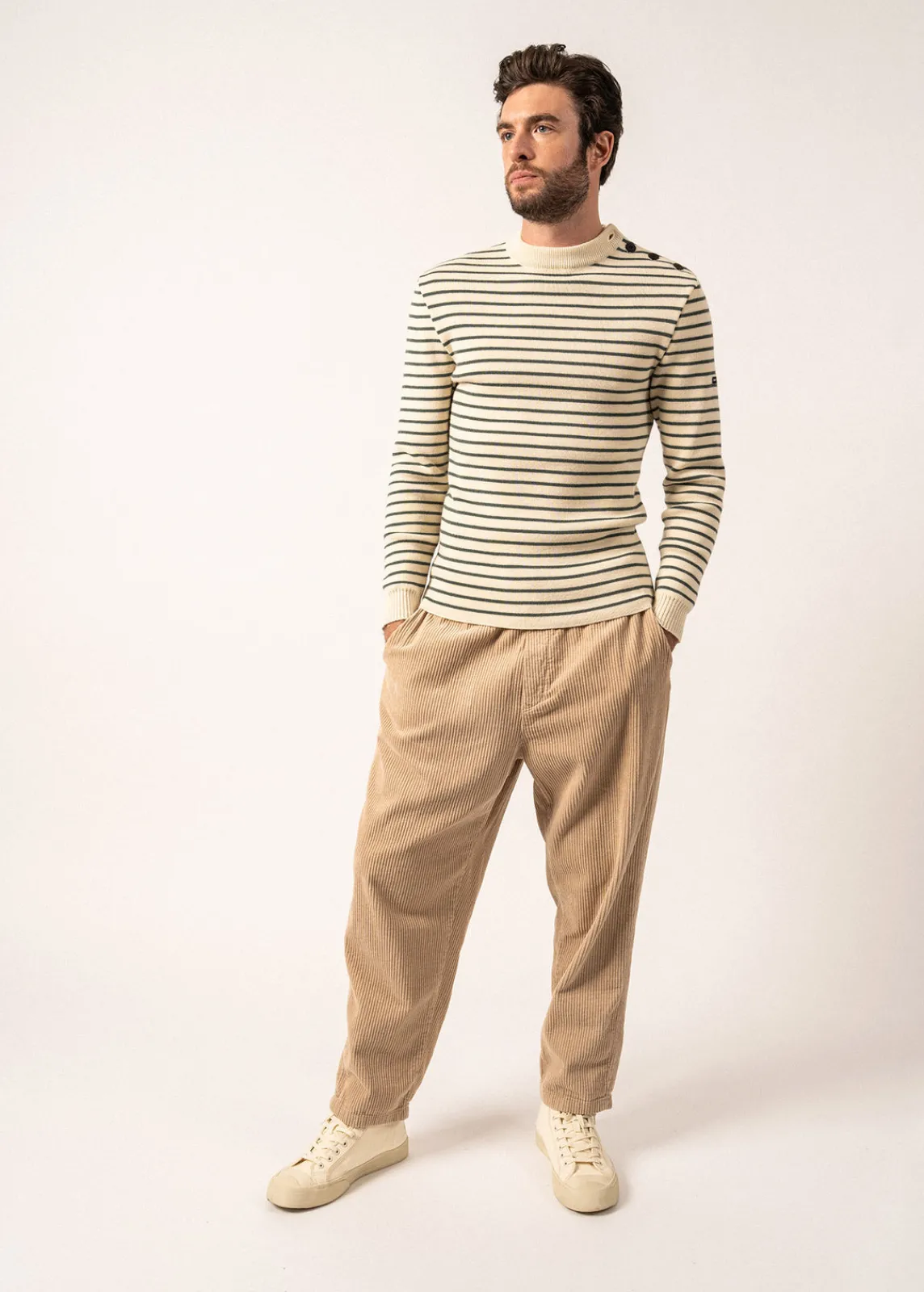 Saint James Sailor Jumpers|Sailor Jumpers*Matelot authentic striped sailor jumper Ecru/vegetal