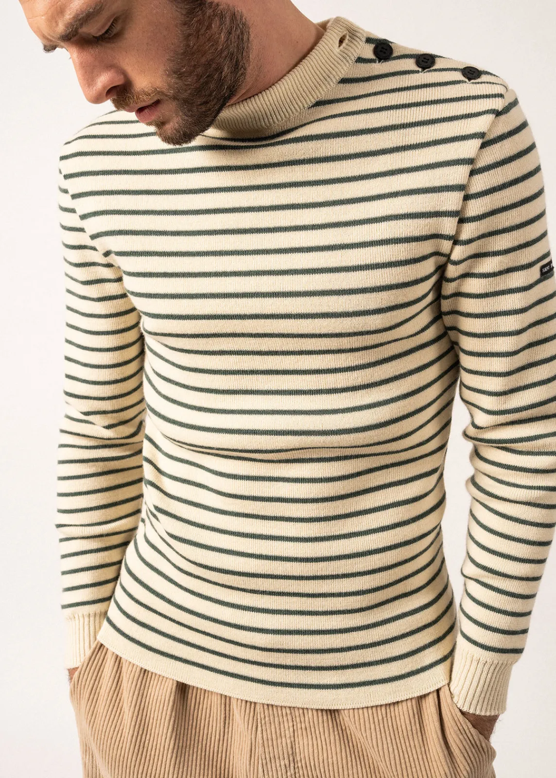 Saint James Sailor Jumpers|Sailor Jumpers*Matelot authentic striped sailor jumper Ecru/vegetal