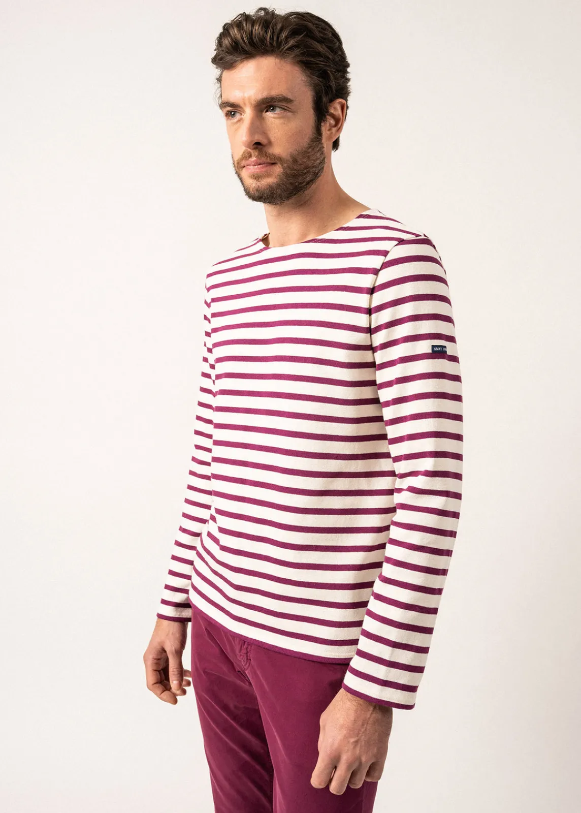 Saint James Sailor Striped Shirts|Sailor Striped Shirts*Meridien unisex striped sailor shirt Ecume/prune