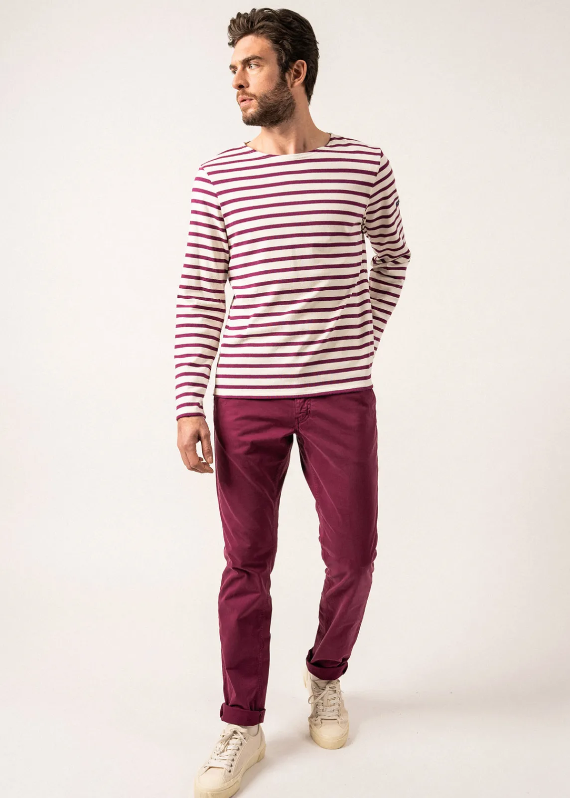 Saint James Sailor Striped Shirts|Sailor Striped Shirts*Meridien unisex striped sailor shirt Ecume/prune