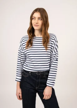 Saint James Sailor Striped Shirts*Minquiers Drop oversized striped sailor shirt Neige/marine