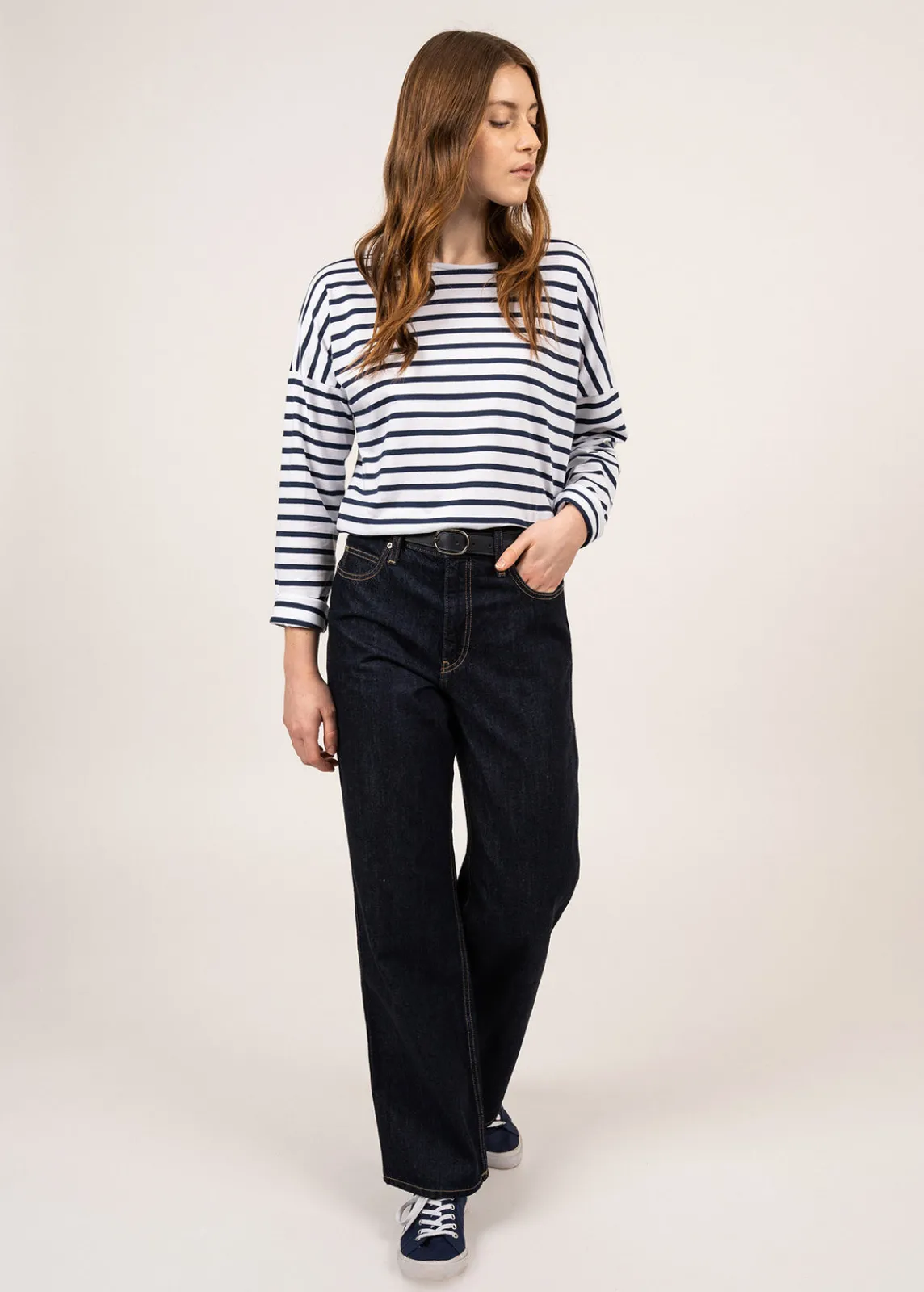Saint James Sailor Striped Shirts*Minquiers Drop oversized striped sailor shirt Neige/marine