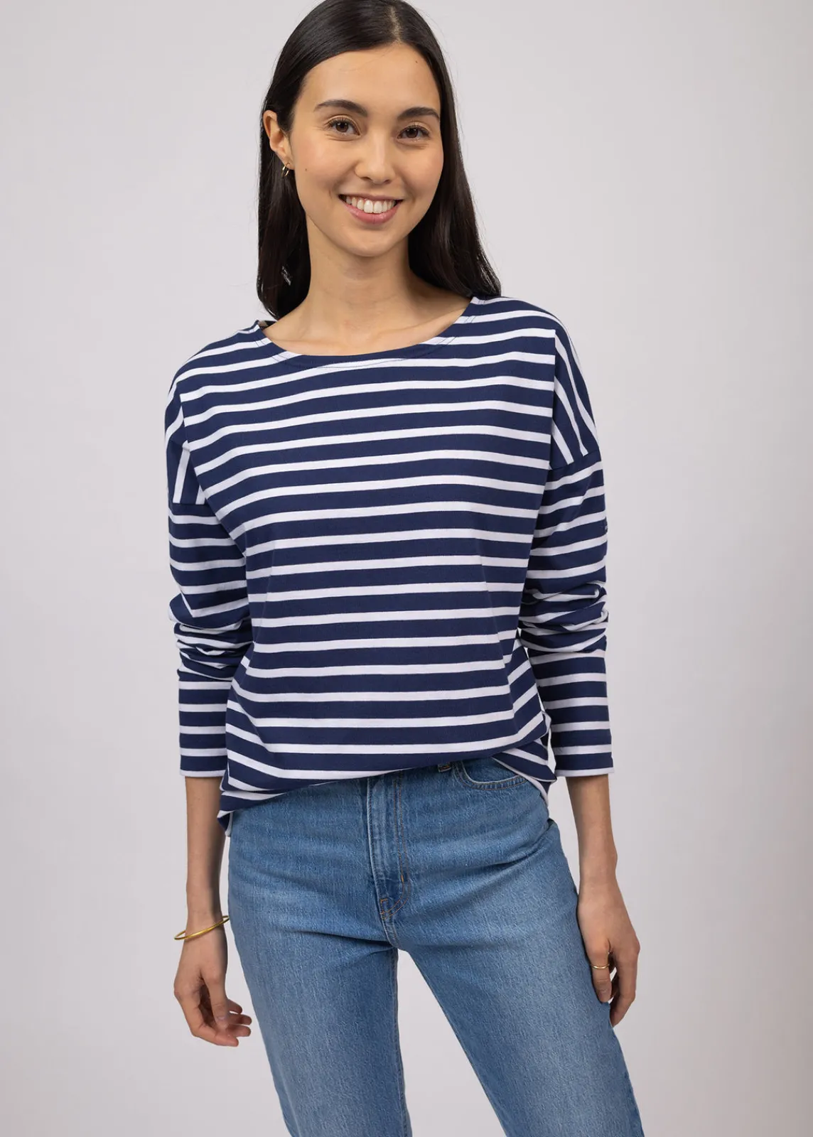 Saint James Sailor Striped Shirts*Minquiers Drop oversized striped sailor shirt Marine/neige