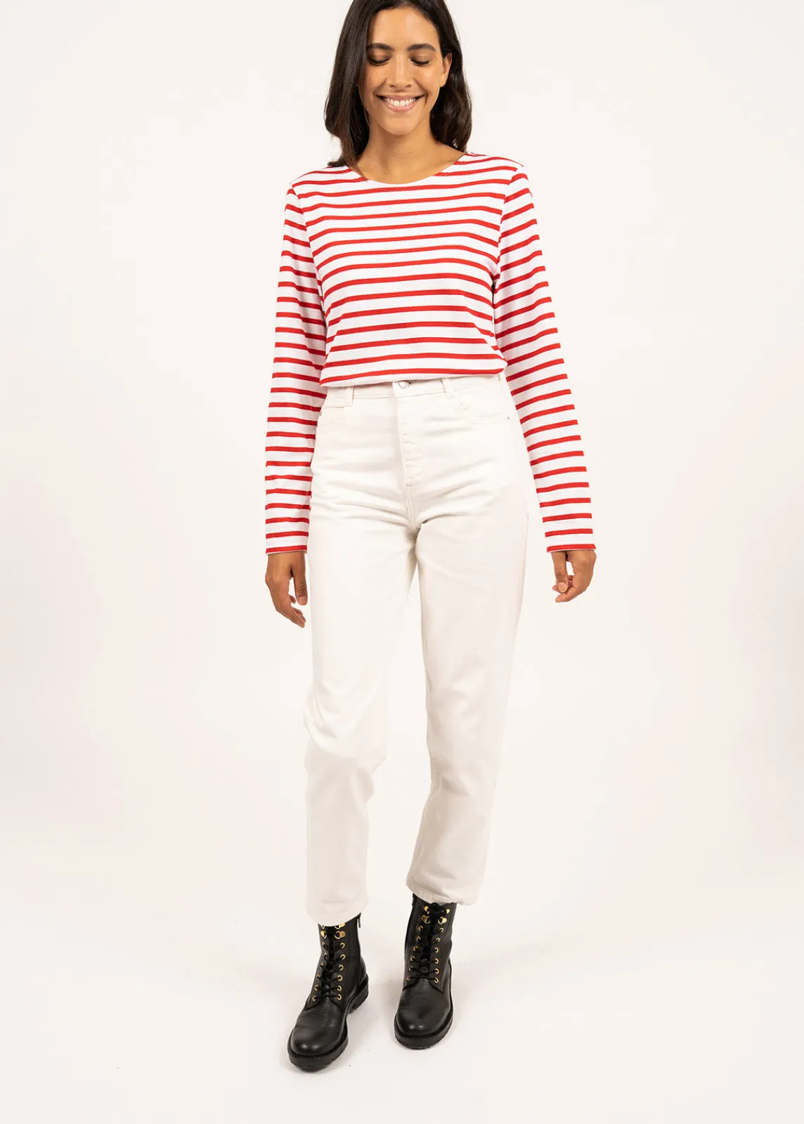 Saint James Sailor Striped Shirts|Sailor Striped Shirts*Minquiers unisex striped sailor shirt Neige/tulipe
