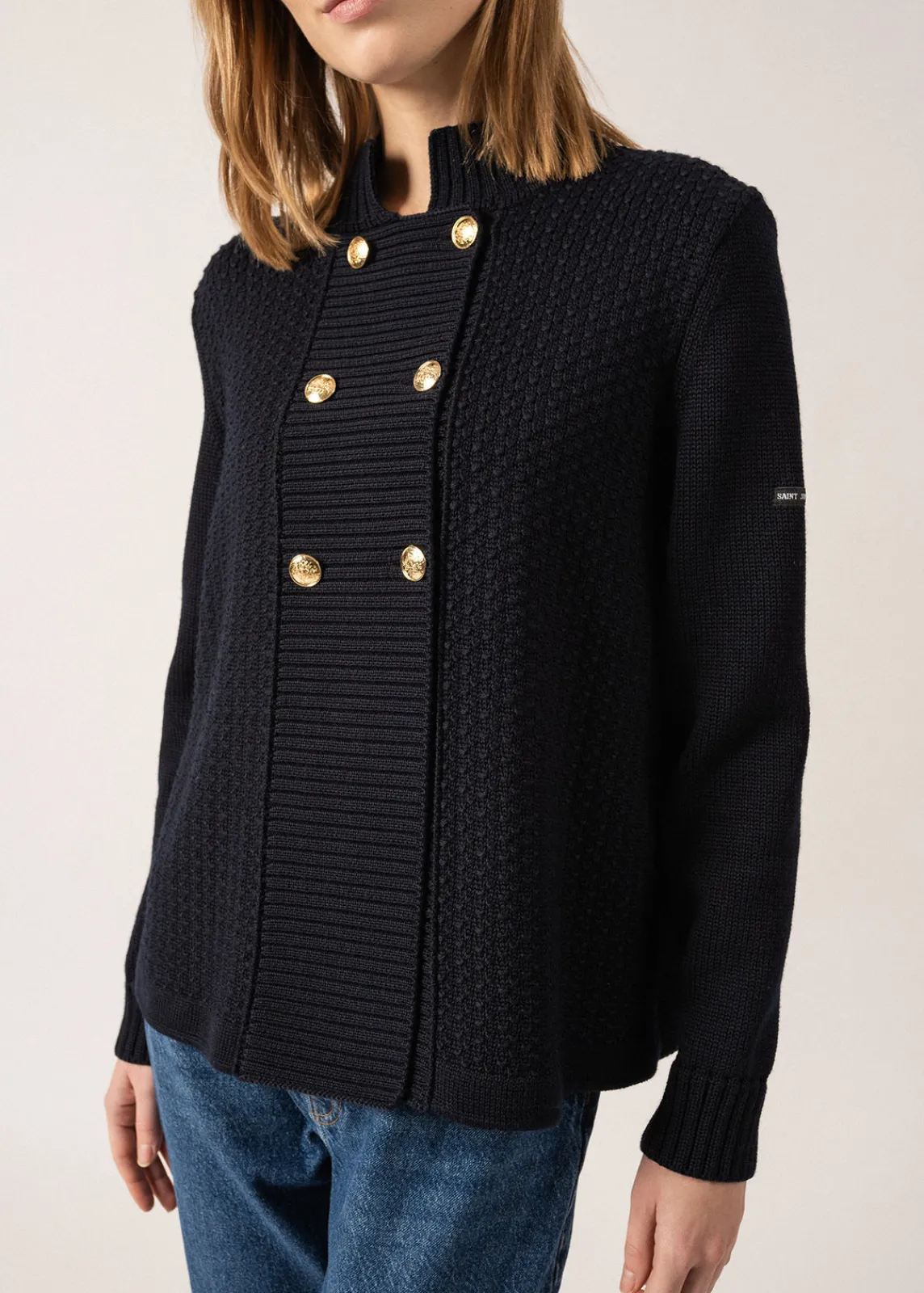 Saint James Jumpers, Cardigans, Jackets*Méribel Fancy Knit Jacket Navy