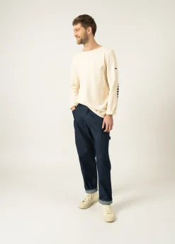 Saint James Sailor Striped Shirts*Méridien iconic sailor shirt with striped elbow patches Ecru/navy/ecru