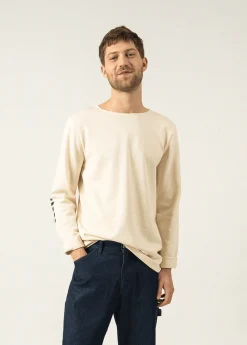 Saint James Sailor Striped Shirts|Sailor Striped Shirts*Méridien iconic sailor shirt with striped elbow patches Ecru/navy/ecru