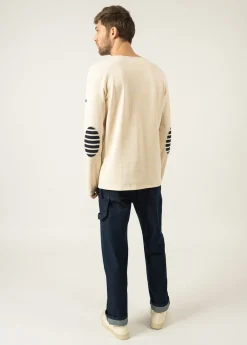 Saint James Sailor Striped Shirts|Sailor Striped Shirts*Méridien iconic sailor shirt with striped elbow patches Ecru/navy/ecru