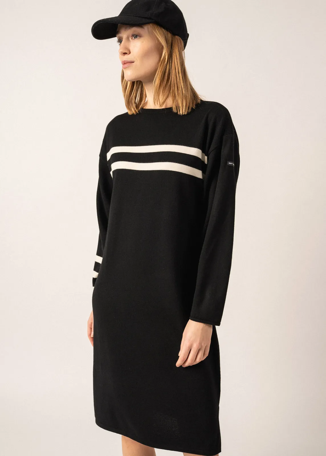Saint James Dresses & Skirts*Nuage Striped Wool Dress Noir/ecume