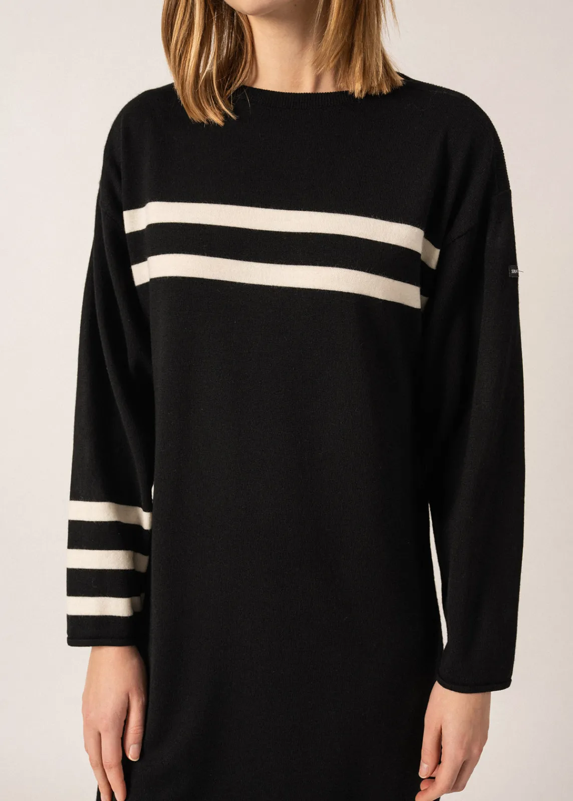 Saint James Dresses & Skirts*Nuage Striped Wool Dress Noir/ecume