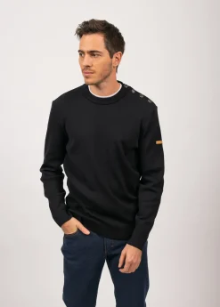 Saint James Sailor Jumpers|Sailor Jumpers*Patrimoine sailor jumper with elbow patches Marine