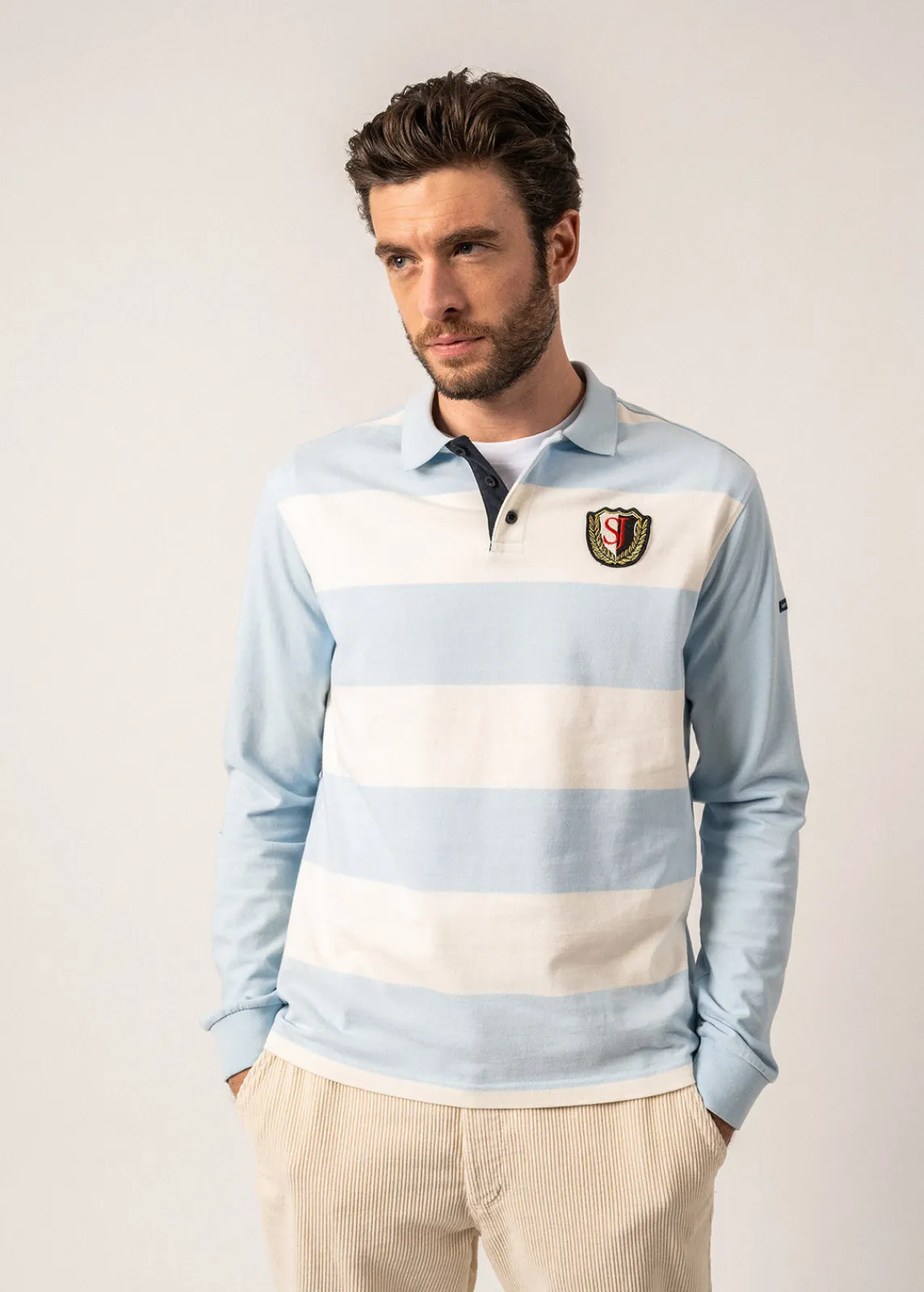 Saint James Polos & T-shirts*Pierrot Rugby-style Striped Polo Shirt Ciel/ecume