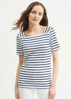 Saint James Sailor Striped Shirts*Pléneuf square neck striped sailor shirt Neige/marine