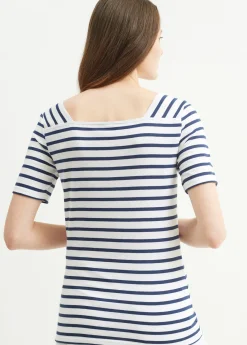 Saint James Sailor Striped Shirts*Pléneuf square neck striped sailor shirt Neige/marine
