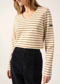 Saint James Sailor Striped Shirts*Puy T-Shirt V-Neck Ecume/or