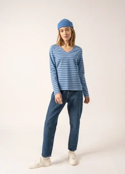 Saint James Sailor Striped Shirts*Puy T-Shirt V-Neck Oxygene/bleu