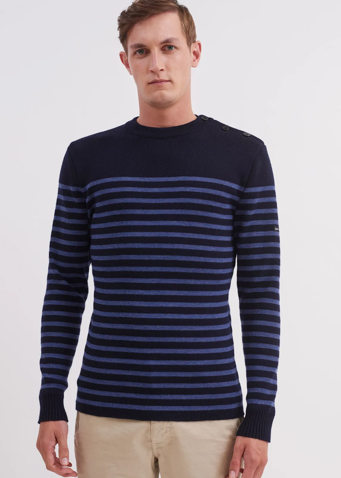 Saint James Sailor Jumpers|Sailor Jumpers*Rochefort striped sailor jumper Navy/jean