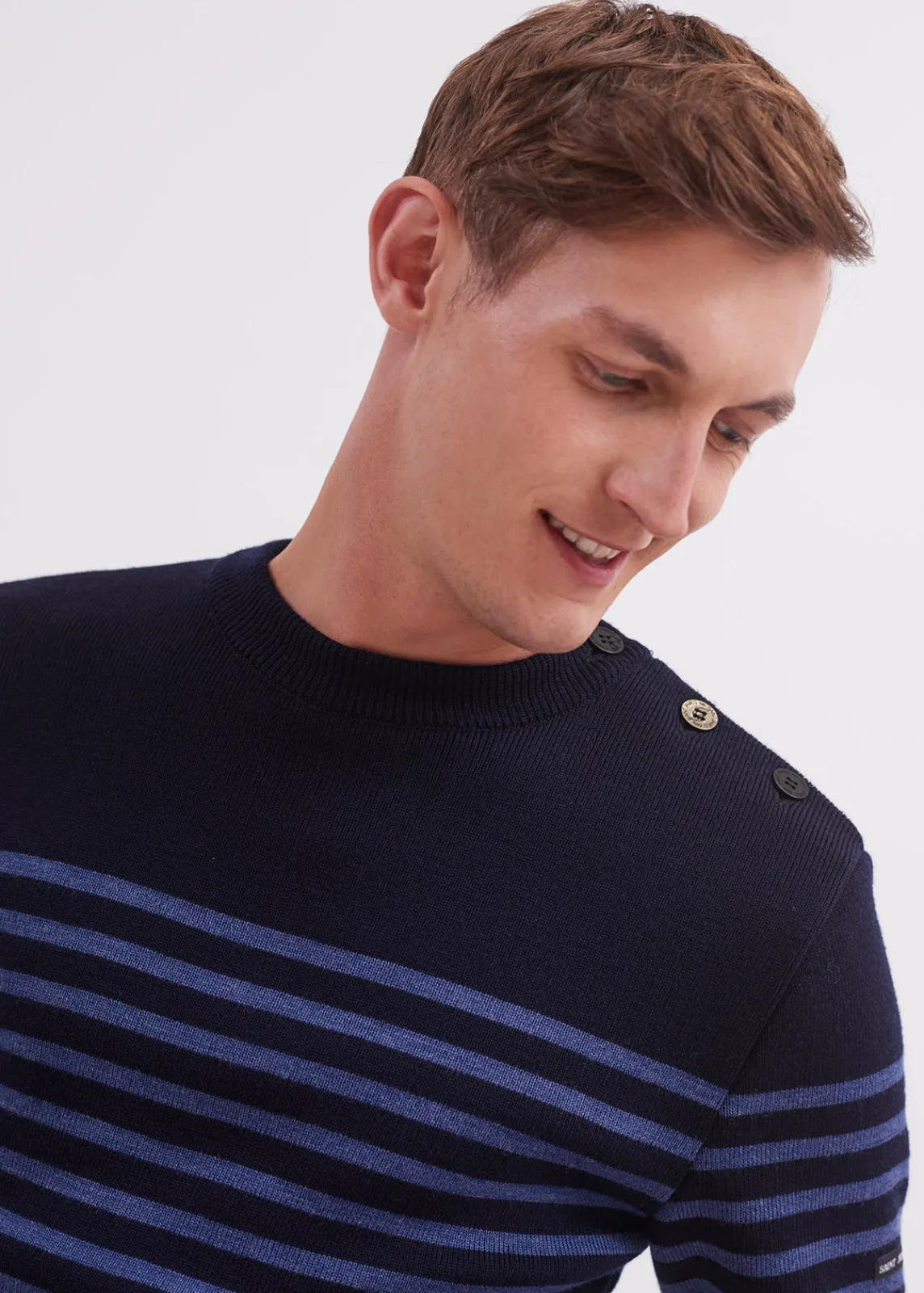 Saint James Sailor Jumpers|Sailor Jumpers*Rochefort striped sailor jumper Navy/jean