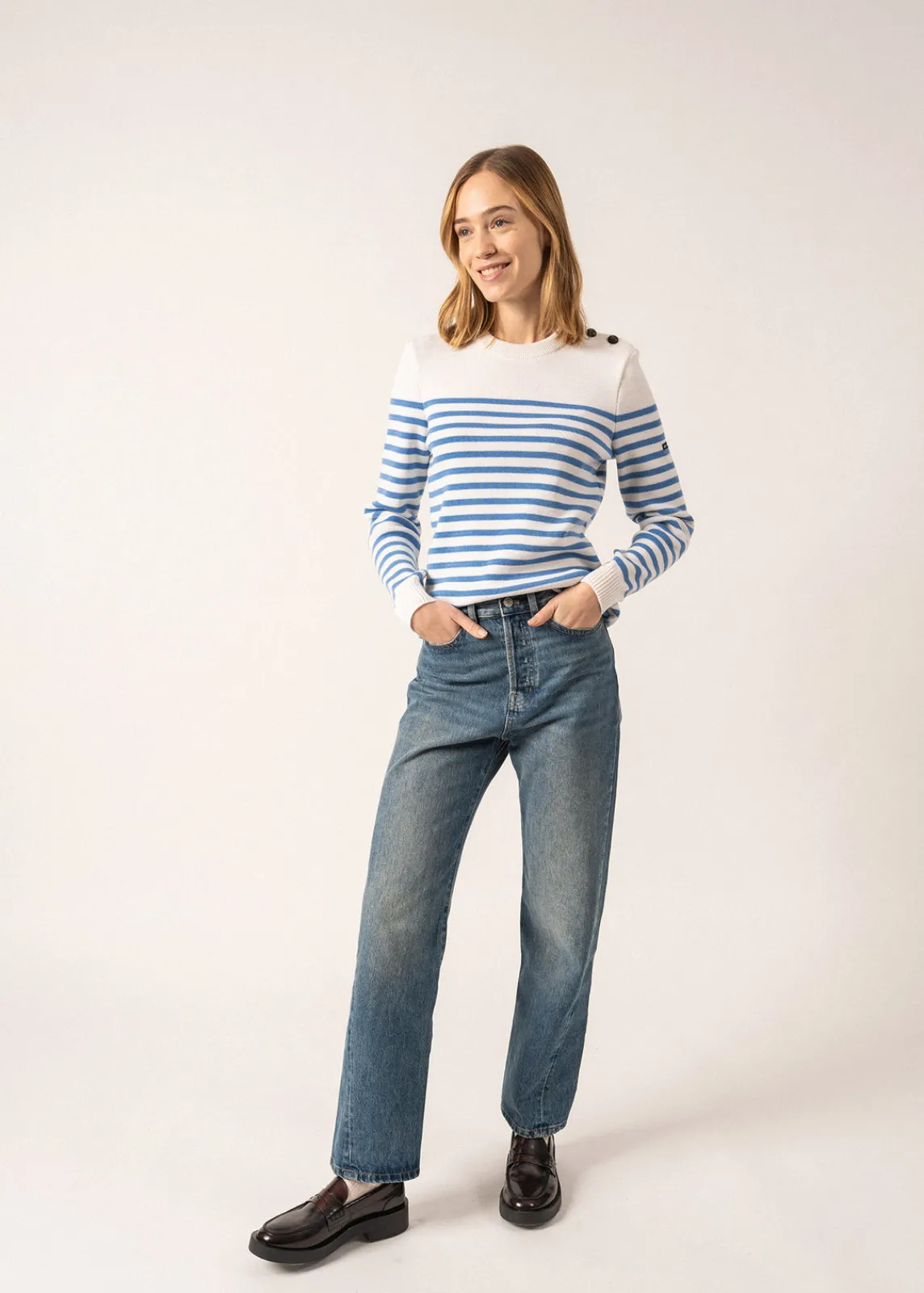 Saint James Sailor Jumpers|Sailor Jumpers*Rochefort striped sailor jumper Ecume/oxygene