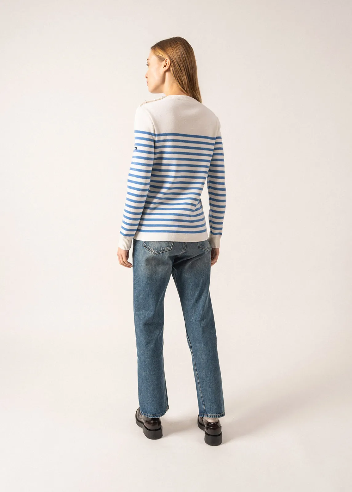 Saint James Sailor Jumpers|Sailor Jumpers*Rochefort striped sailor jumper Ecume/oxygene