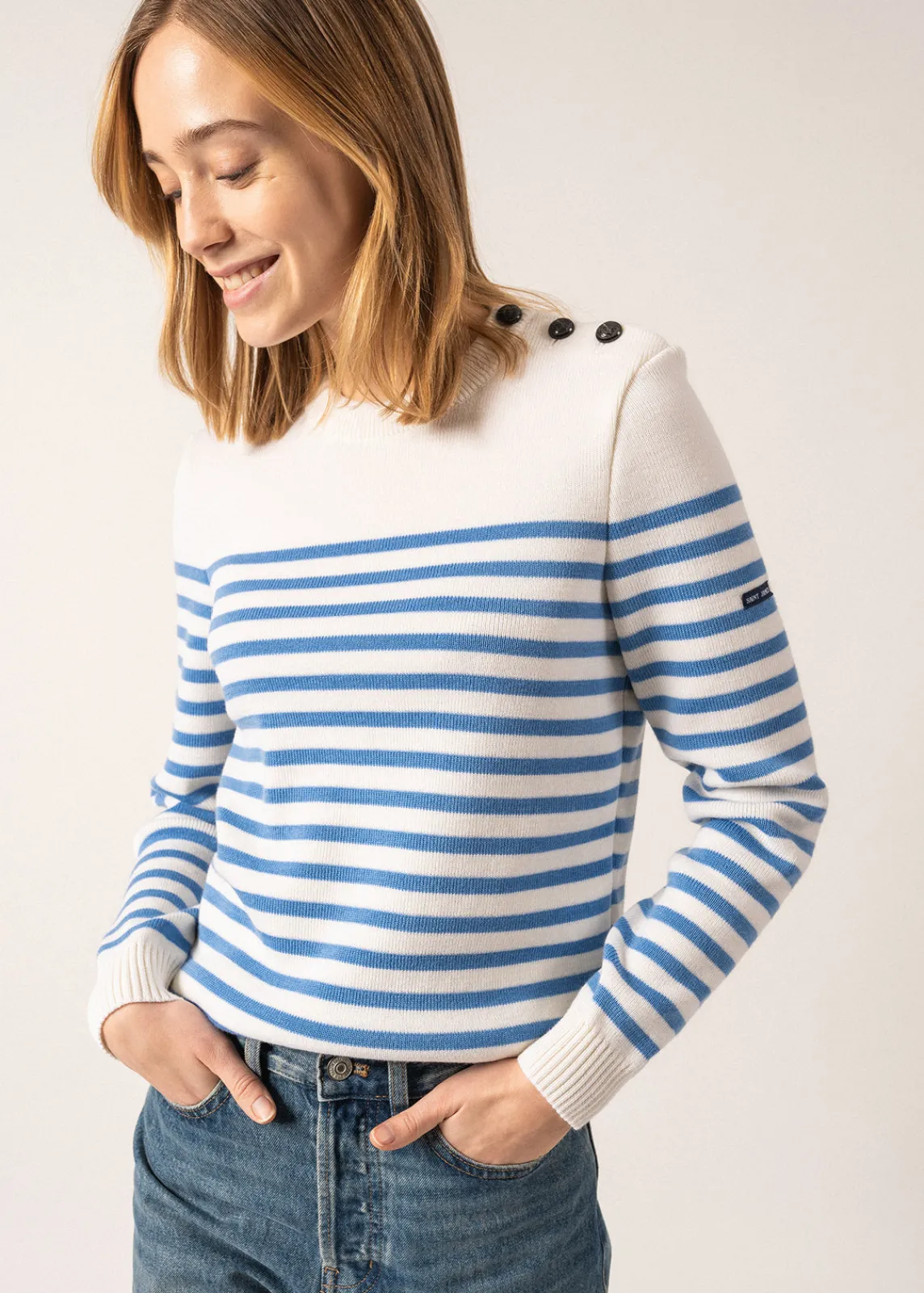 Saint James Sailor Jumpers|Sailor Jumpers*Rochefort striped sailor jumper Ecume/oxygene