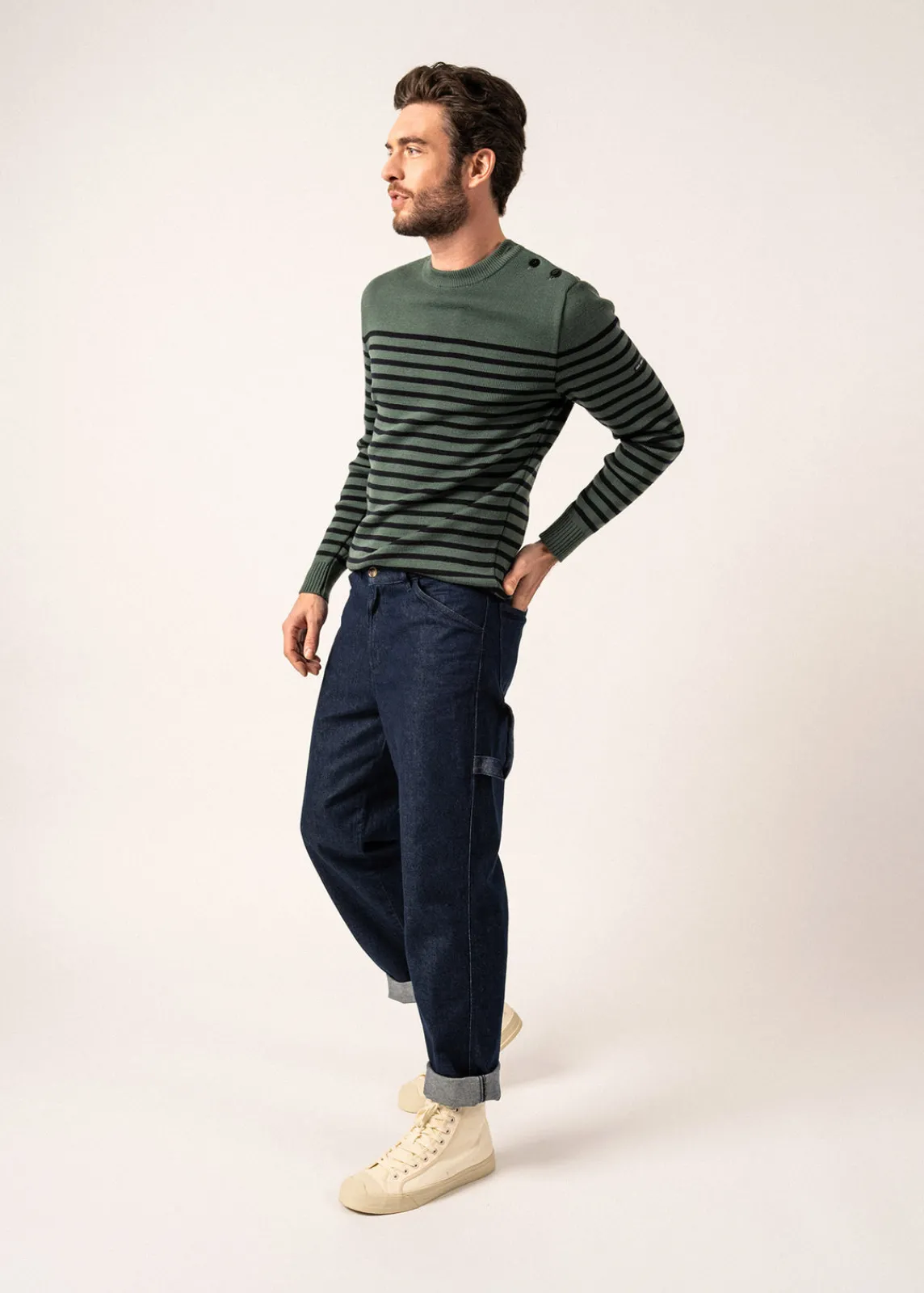 Saint James Sailor Jumpers|Sailor Jumpers*Rochefort striped sailor jumper Vegetal/navy