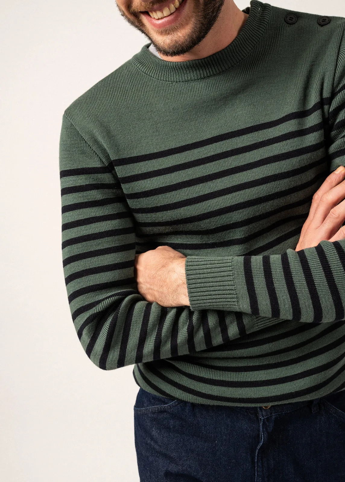 Saint James Sailor Jumpers|Sailor Jumpers*Rochefort striped sailor jumper Vegetal/navy
