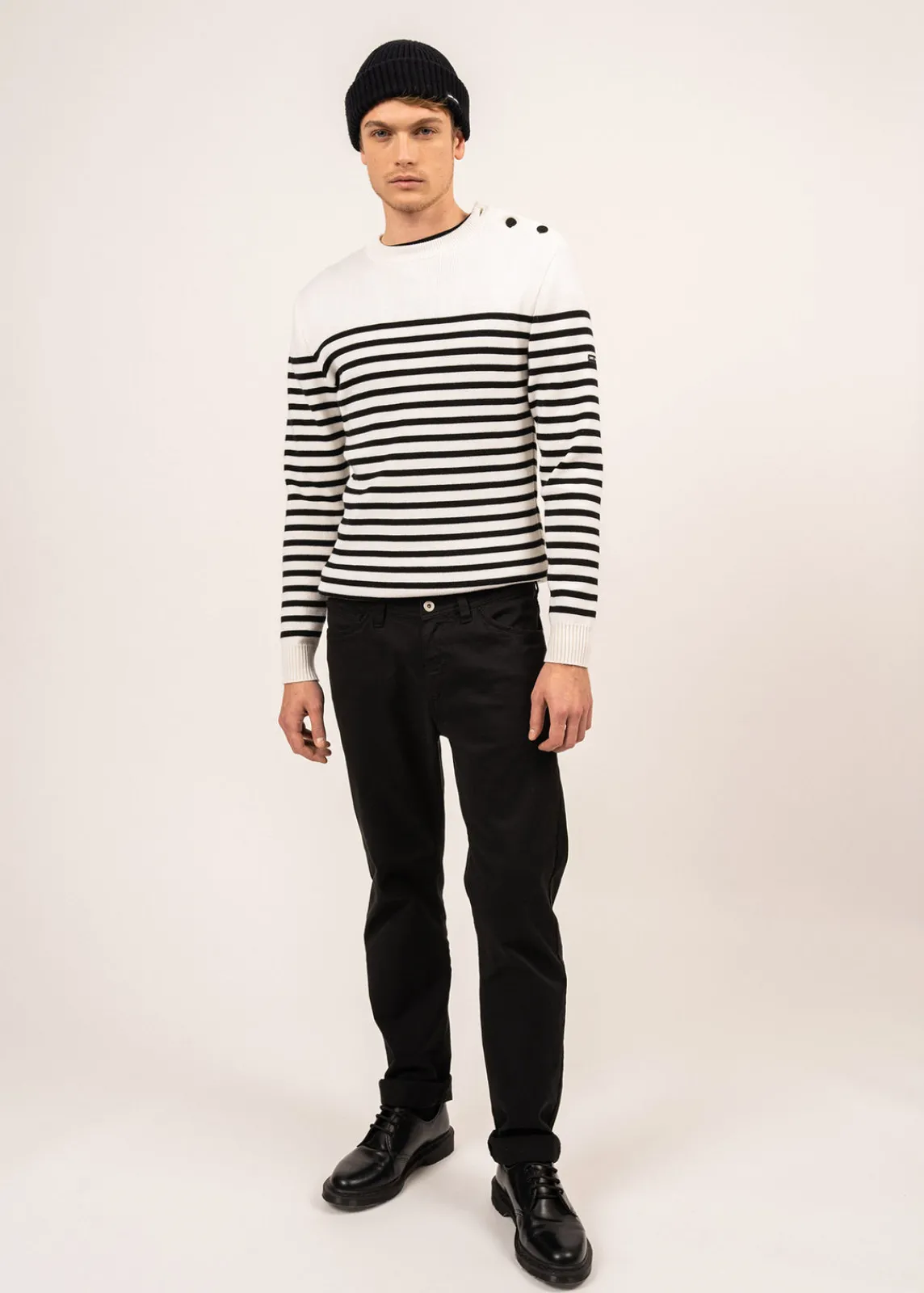 Saint James Sailor Jumpers|Sailor Jumpers*Rochefort striped sailor jumper Ecume/noir