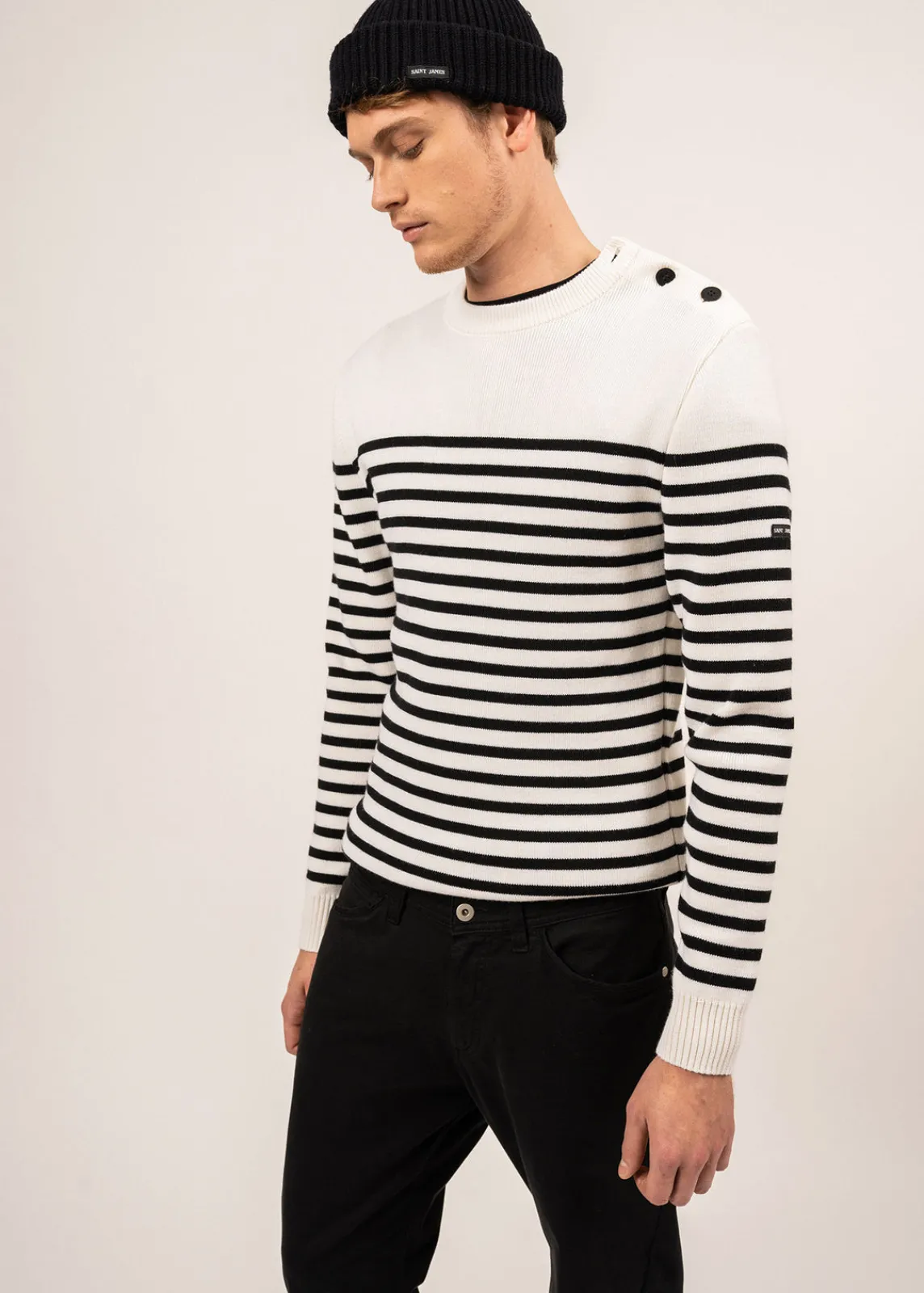 Saint James Sailor Jumpers|Sailor Jumpers*Rochefort striped sailor jumper Ecume/noir