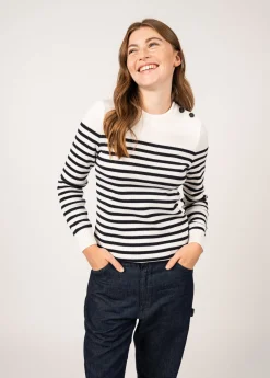Saint James Sailor Jumpers|Sailor Jumpers*Rochefort striped sailor jumper Ecume/navy
