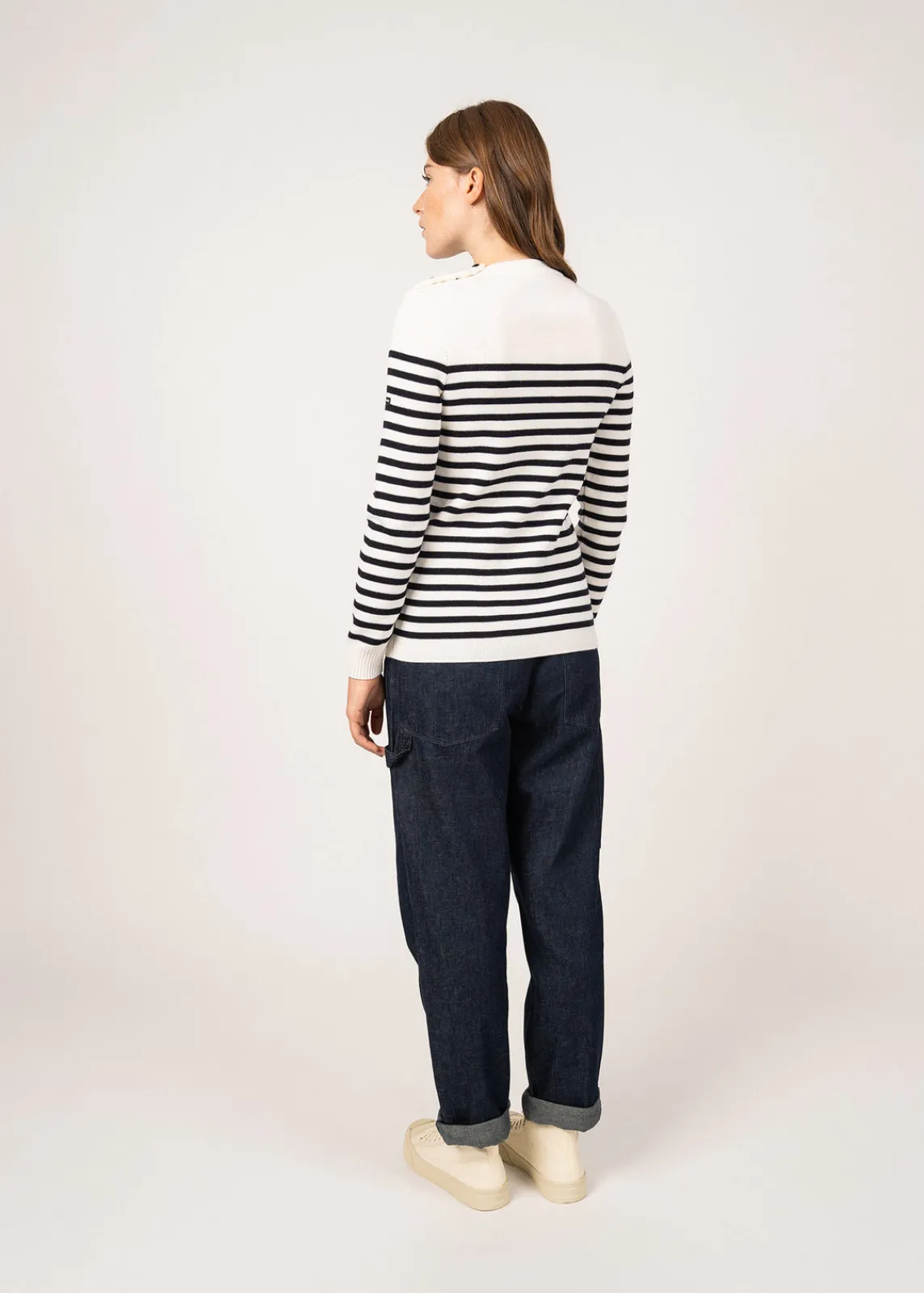 Saint James Sailor Jumpers|Sailor Jumpers*Rochefort striped sailor jumper Ecume/navy