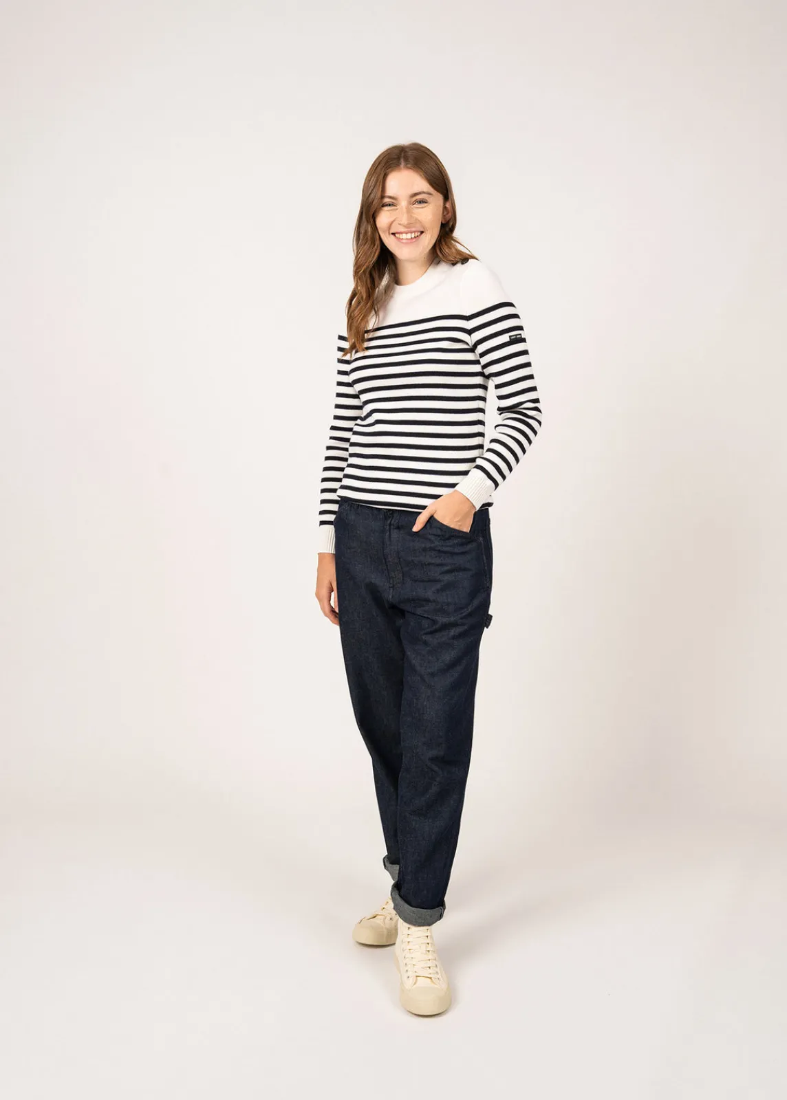 Saint James Sailor Jumpers|Sailor Jumpers*Rochefort striped sailor jumper Ecume/navy