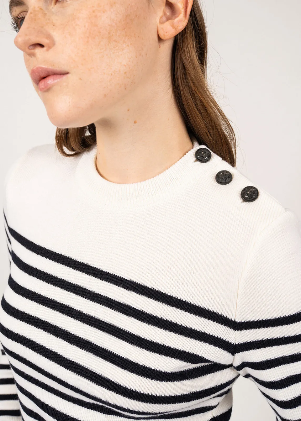 Saint James Sailor Jumpers|Sailor Jumpers*Rochefort striped sailor jumper Ecume/navy