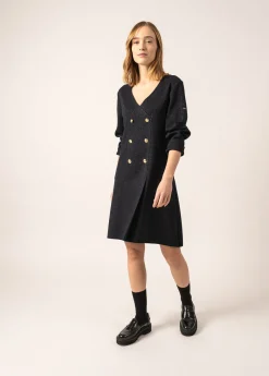 Saint James Dresses & Skirts*Royale Lurex Wool Wrap Dress Navy/champagne