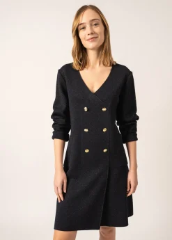 Saint James Dresses & Skirts*Royale Lurex Wool Wrap Dress Navy/champagne
