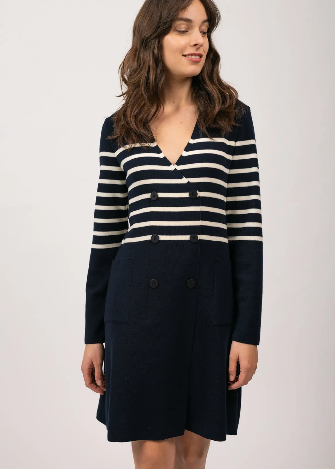 Saint James Dresses & Skirts*Royale striped dress in wool Navy/ecume