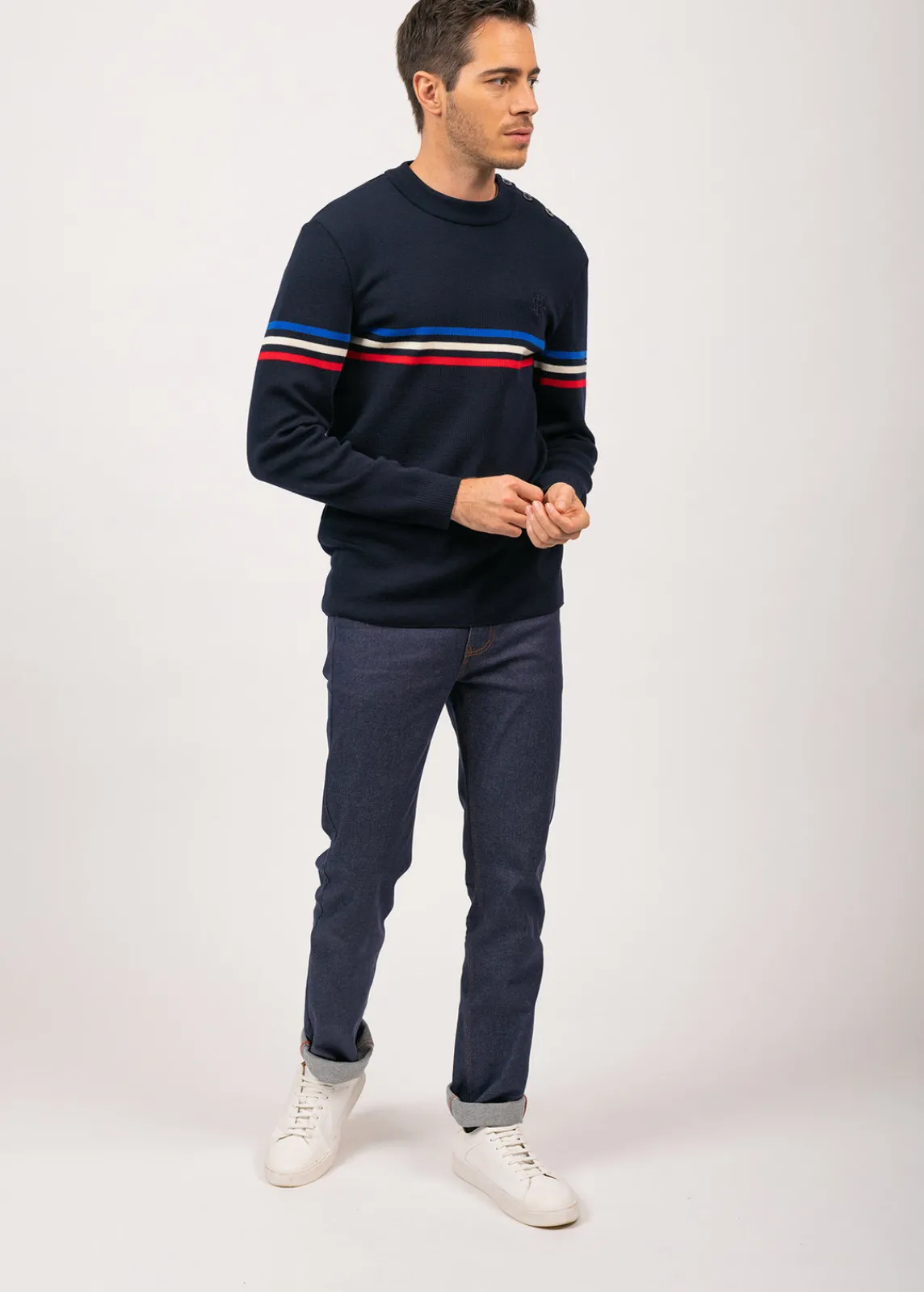 Saint James Sailor Jumpers|Sailor Jumpers*Sailor jumper with tricolour stripes Navy