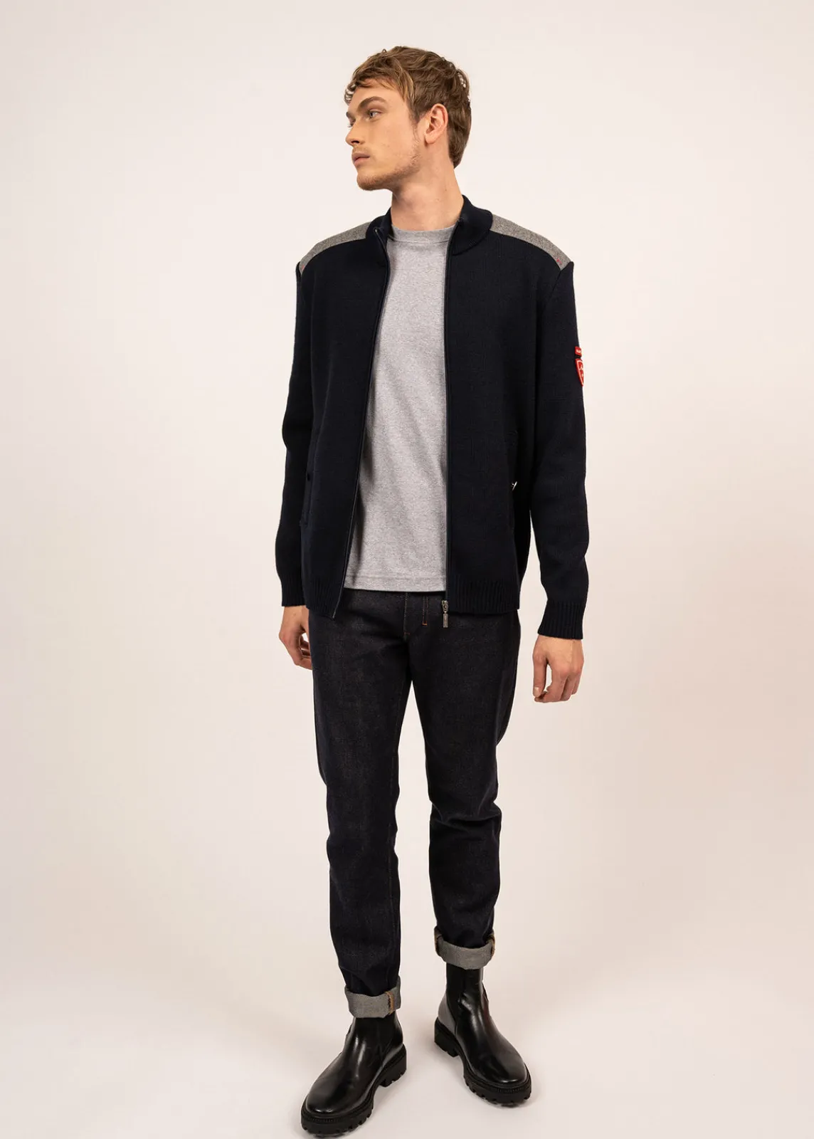 Saint James Jumpers & Cardigans*Serac Arpin zipped jacket in wool and wool cloth Navy
