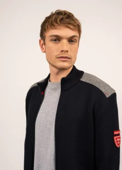 Saint James Jumpers & Cardigans*Serac Arpin zipped jacket in wool and wool cloth Navy
