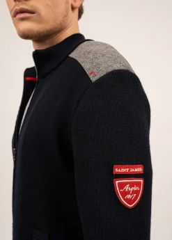 Saint James Jumpers & Cardigans*Serac Arpin zipped jacket in wool and wool cloth Navy